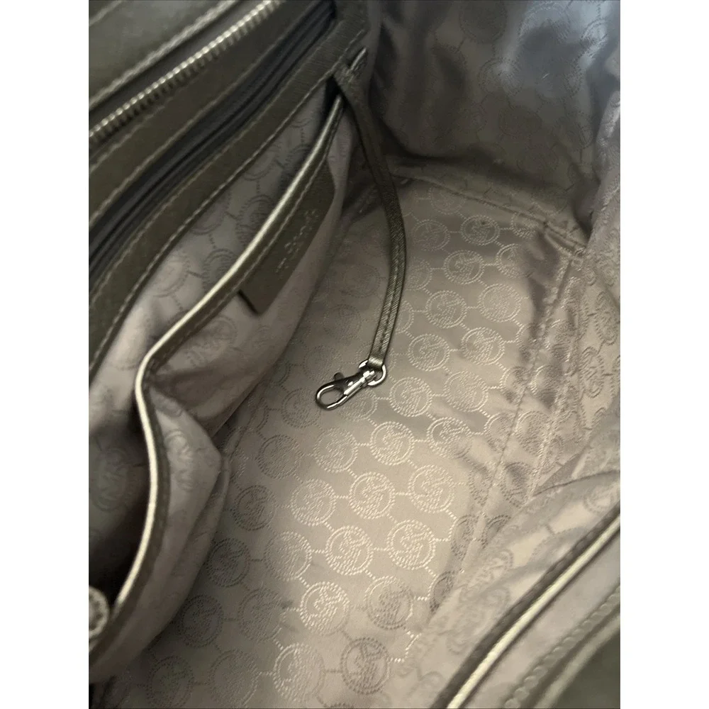 Michael Kors Satchel Women Large Selma Saffiano Leather Bag Silver 16.25x 9x 6